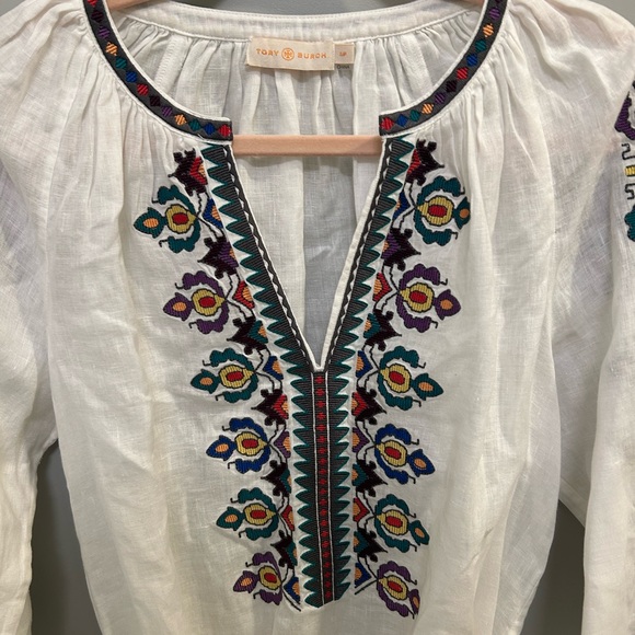 Tory Burch Embroidered Linen Dress Size S/P EUC Boho F0665 - Picture 4 of 11